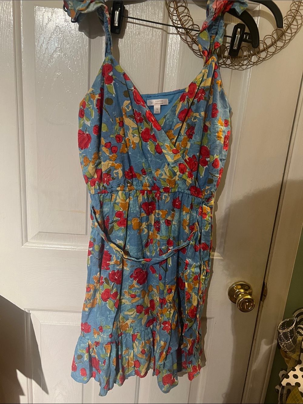 Lauren Conrad small light  Blue Floral Sundress, ruffled sleeve, worn once.